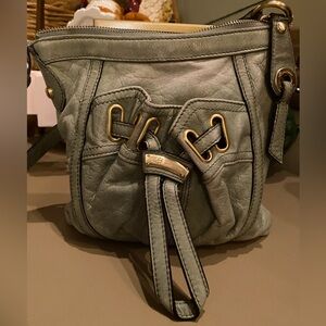B MAKOWSKY - Green Leather Shoulder/Crossbody Bag with Gold Accents